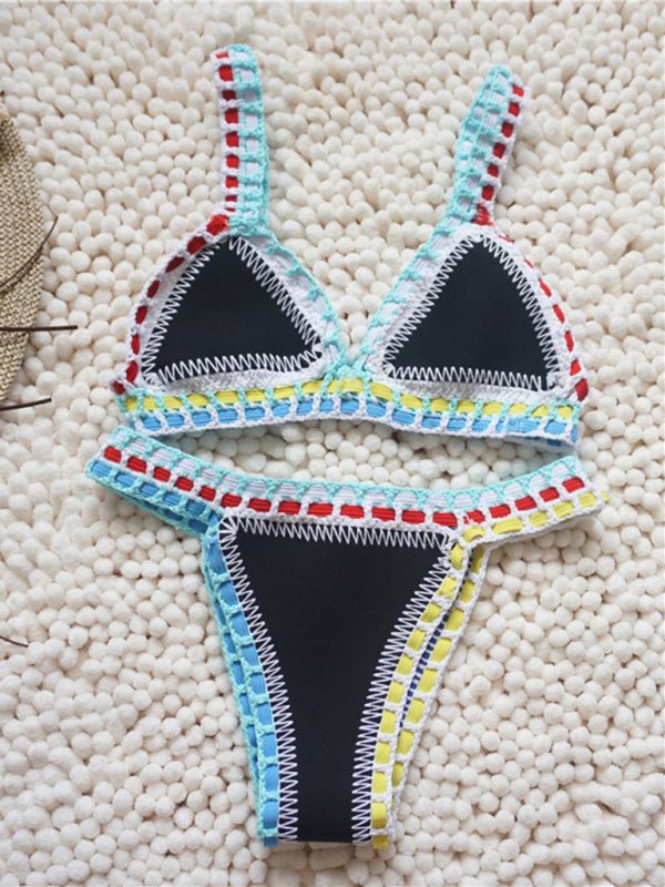 New Black Gold Bikini Handwoven Colorful One-Piece Swimsuit - Blu Pepper Boutique