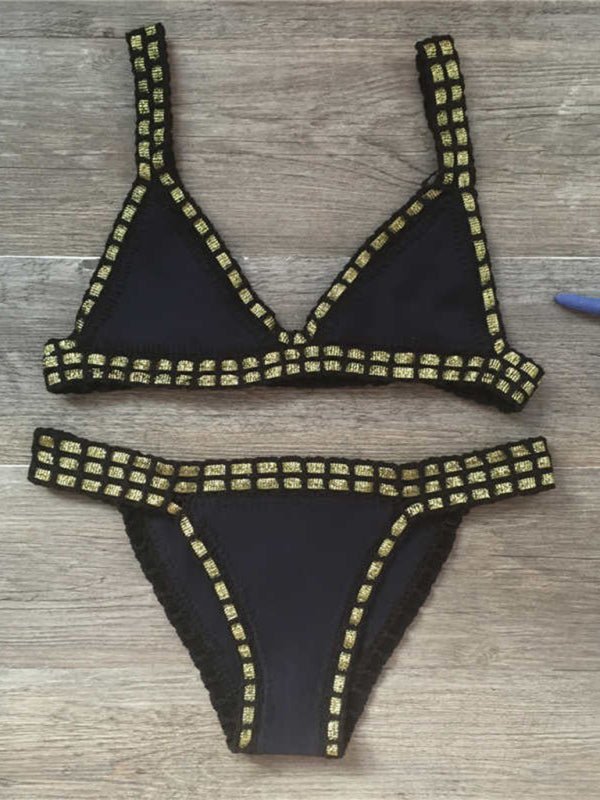 Hand Crocheted Bikini Knit Panel Swimsuit Set - Blu Pepper Boutique