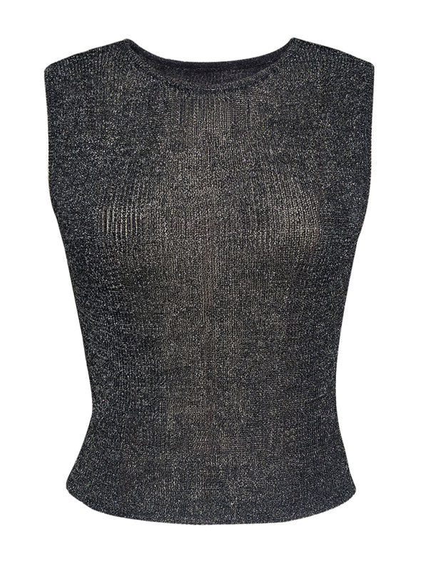 Fashion Round Neck shiny Skinny Sexy Glitter Tank Top