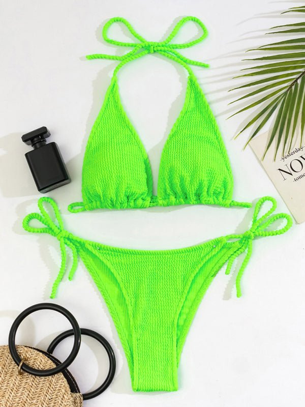 New bikini solid color suit split strap sexy three-point swimsuit - Blu Pepper Boutique