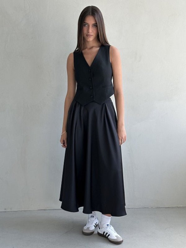 Elegant high-waisted satin satin long skirt - Blu Pepper Boutique