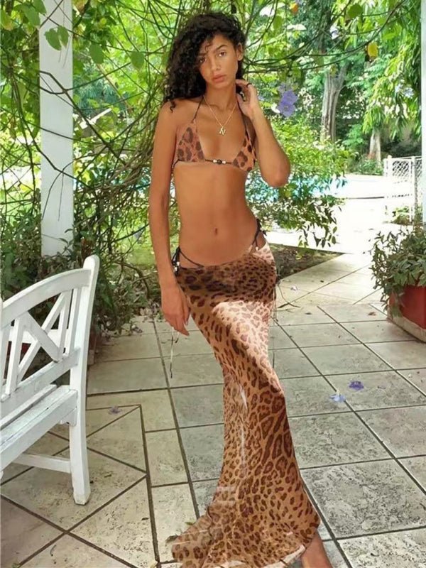Women's new printed sexy bikini strappy skirt casual suit - Blu Pepper Boutique