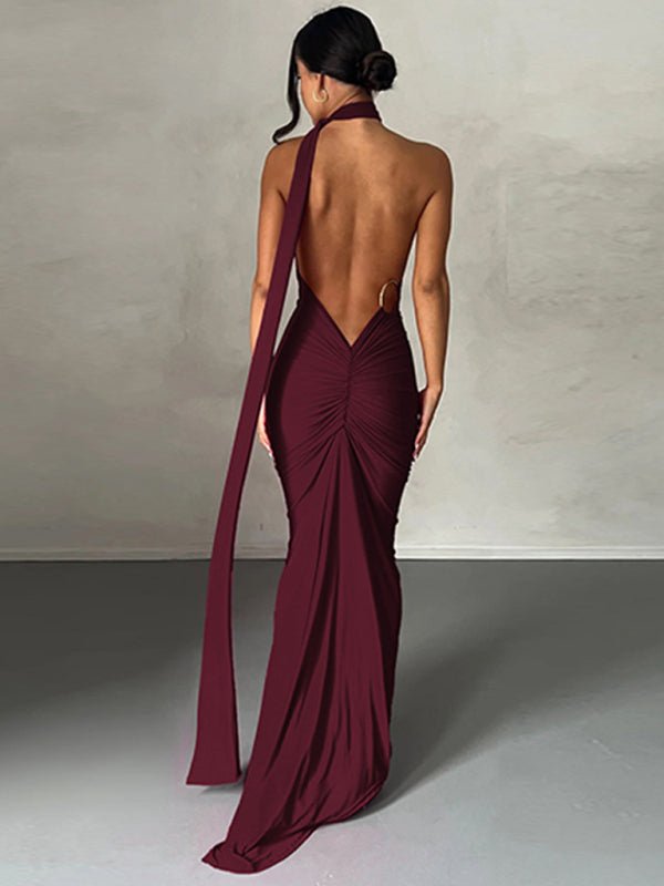 Feminine backless pleated slim fit sleeveless dress - Blu Pepper Boutique