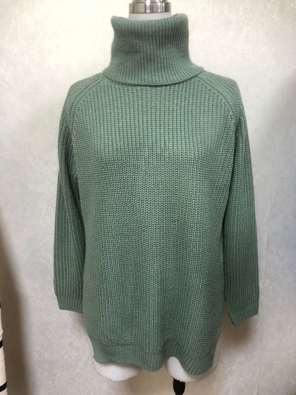 Women's casual pullover turtleneck slit loose sweater - Blu Pepper Boutique