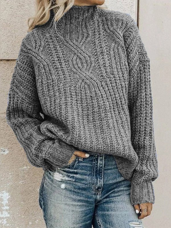 Women's pullover turtleneck twist knitted sweater top - Blu Pepper Boutique