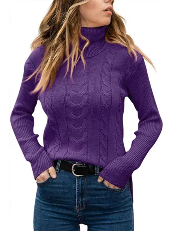 New Women's Solid Color Turtleneck Sweater Retro Long Sleeve Sweater - Blu Pepper Boutique
