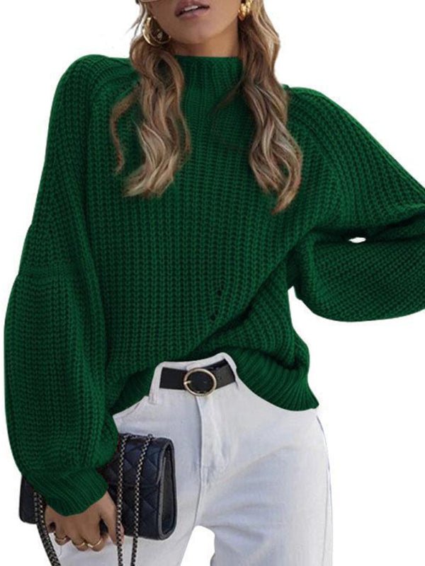 New women's solid color loose half turtleneck sweater - Blu Pepper Boutique