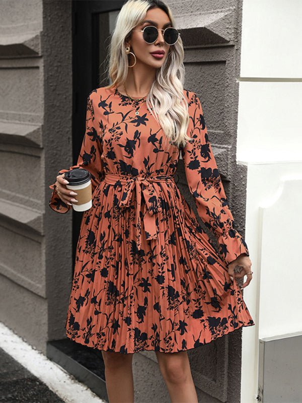 New women's V-neck long-sleeved printed dress - Blu Pepper Boutique