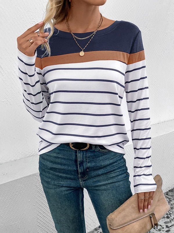 New Women's Striped Casual Long Sleeve Sweater - Blu Pepper Boutique