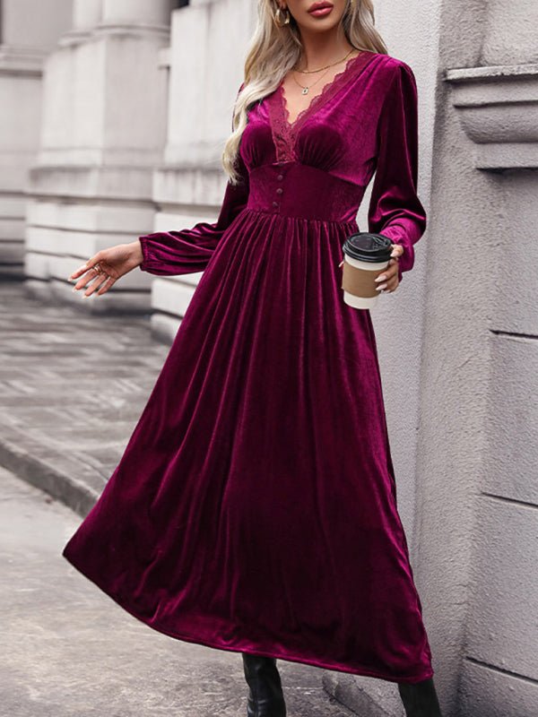 New women's velvet waist knitted long-sleeved dress - Blu Pepper Boutique