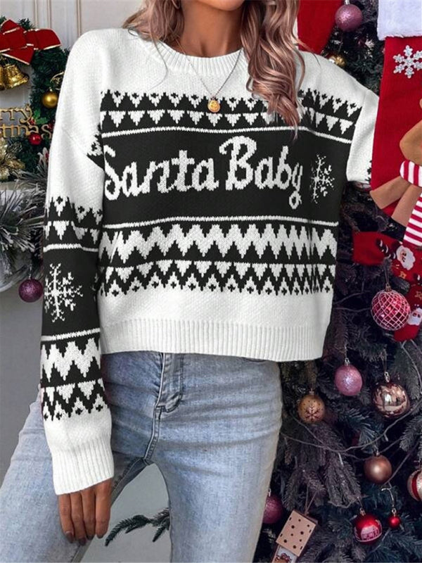 New loose, simple and versatile round neck knitted pullover Christmas sweater