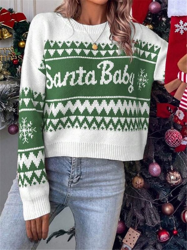 New loose, simple and versatile round neck knitted pullover Christmas sweater - Blu Pepper Boutique