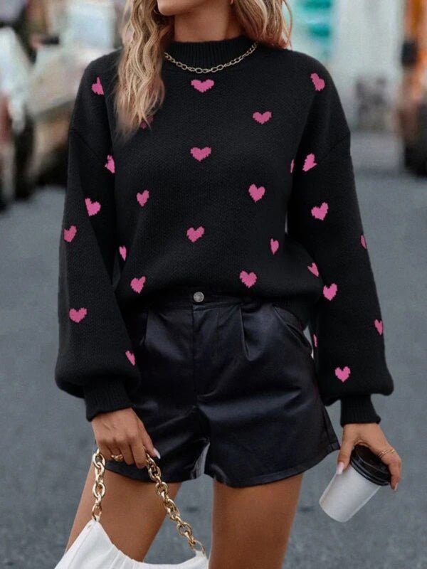 New casual Christmas Valentine's Day love loose knitted pullover sweater - Blu Pepper Boutique