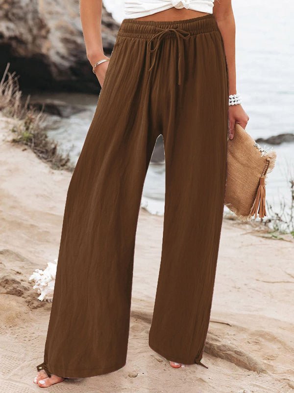 Elastic casual solid color wide leg trousers - Blu Pepper Boutique