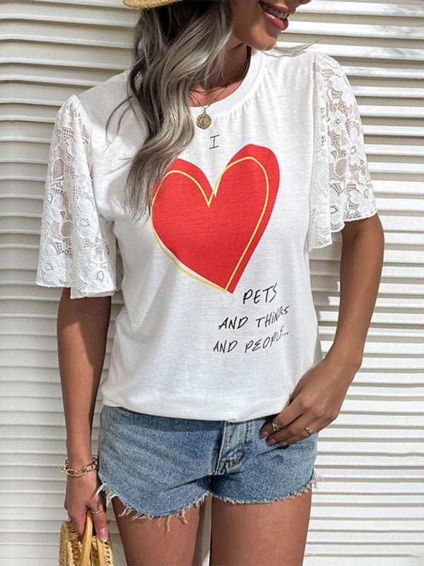 New Fashion Women's Valentine's Day Clothing Printed Short Sleeve T-Shirt - Blu Pepper Boutique