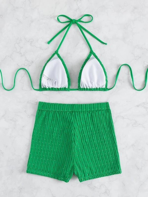 Feminine lace-up textured two-piece bikini - Blu Pepper Boutique