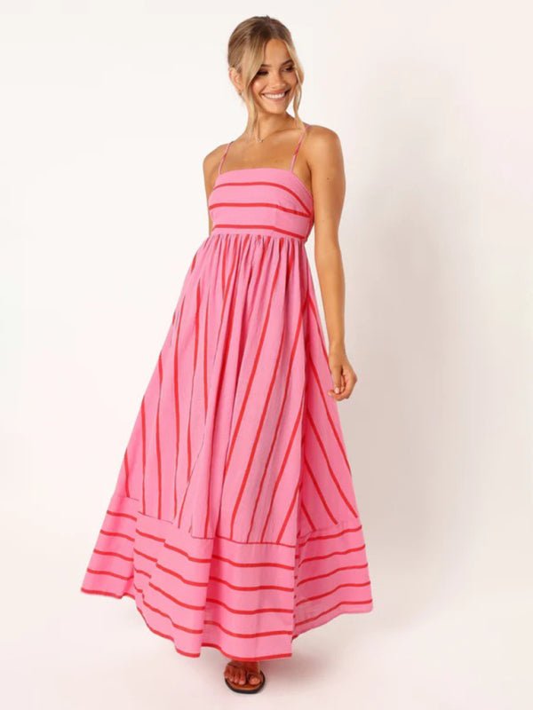 Women's new striped sleeveless strapless backless casual dress - Blu Pepper Boutique