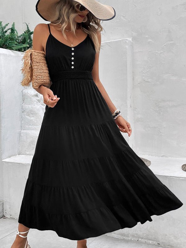 Women's new black suspender midi dress - Blu Pepper Boutique