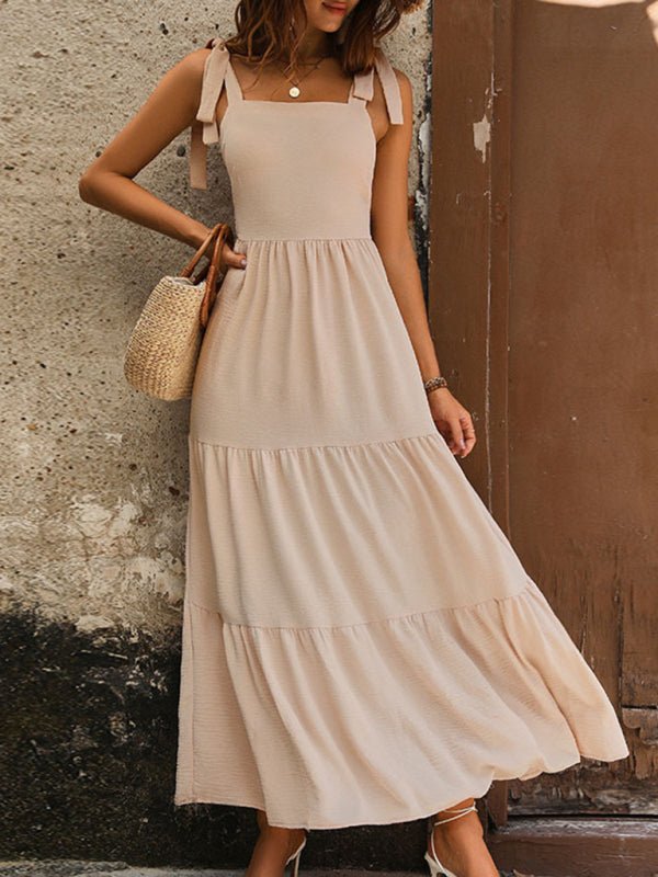 Ladies new backless solid color suspender dress - Blu Pepper Boutique
