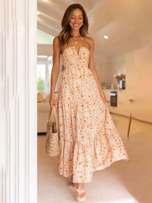 Women's bohemian suspender v-neck long dress - Blu Pepper Boutique