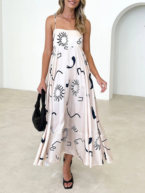 Women's fashion new style small fresh printed suspender dress - Blu Pepper Boutique