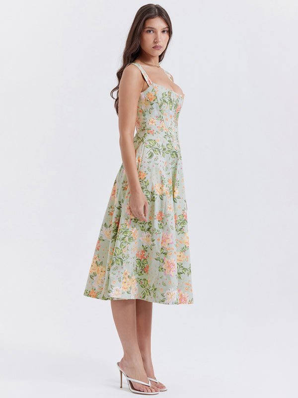 Women's Slim Suspender Sexy Slit Floral Dress - Blu Pepper Boutique