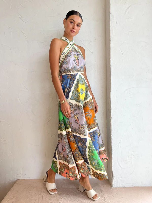 New style halterneck fresh and sweet fashionable printed pattern dress - Blu Pepper Boutique