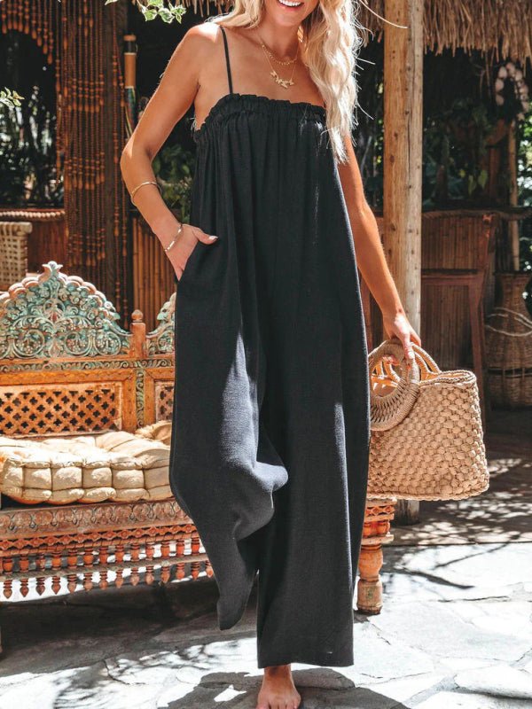 New loose high-waisted wide-leg fashion suspender jumpsuit - Blu Pepper Boutique