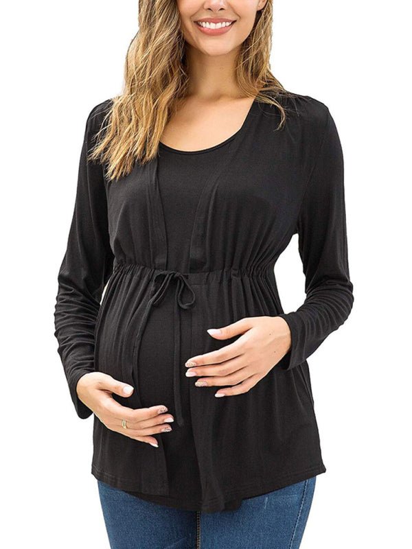 Women's Solid Color Petal Front Waist Tie Maternity Nursing Top - Blu Pepper Boutique