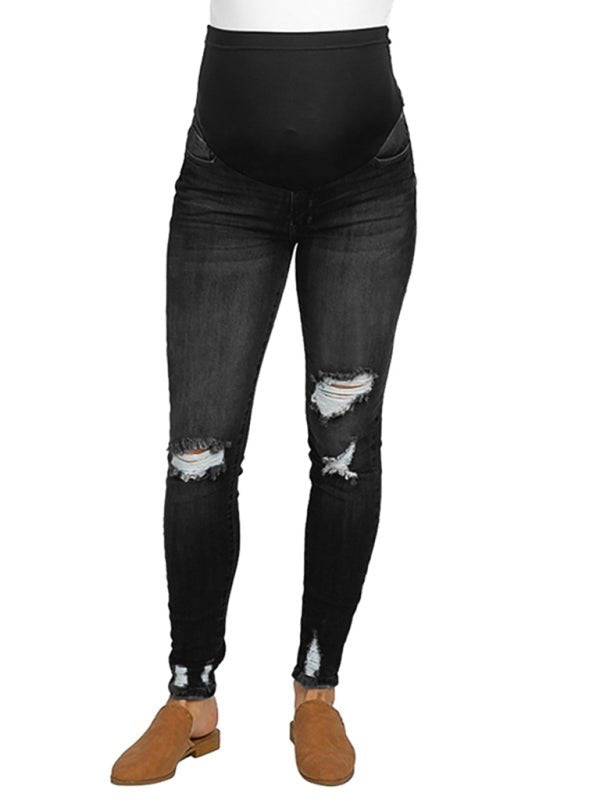 Maternity solid color belly support casual jeans - Blu Pepper Boutique