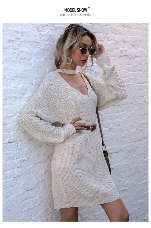 women's pullover low collar long sleeve knitted bottoming sweater dress - Blu Pepper Boutique