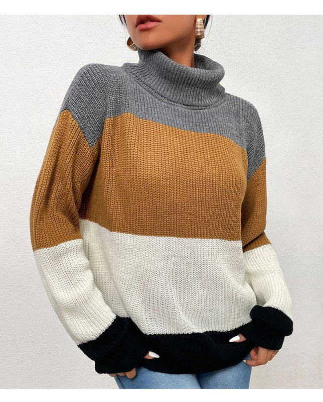 Middle Eastern Women's Pullover Loose Contrast Turtleneck - Blu Pepper Boutique