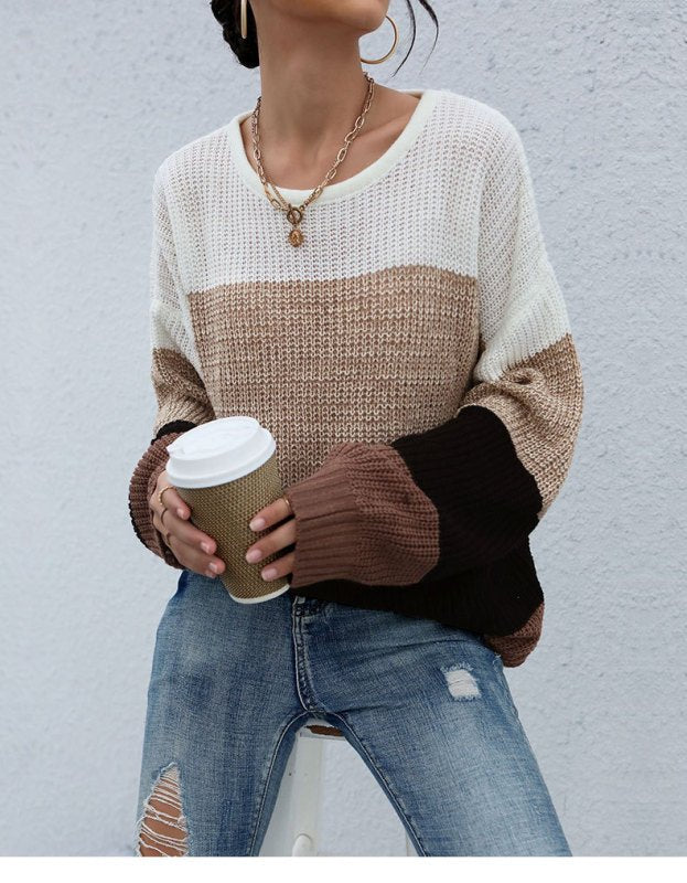 Loose Colorblock Long Sleeve Ladies Autumn Sweater - Blu Pepper Boutique