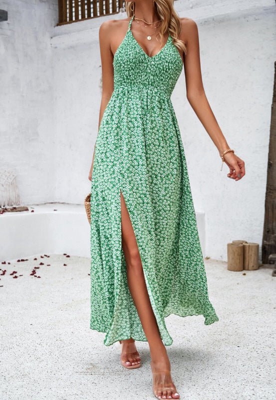Women's casual holiday printed suspender backless dress - Blu Pepper Boutique