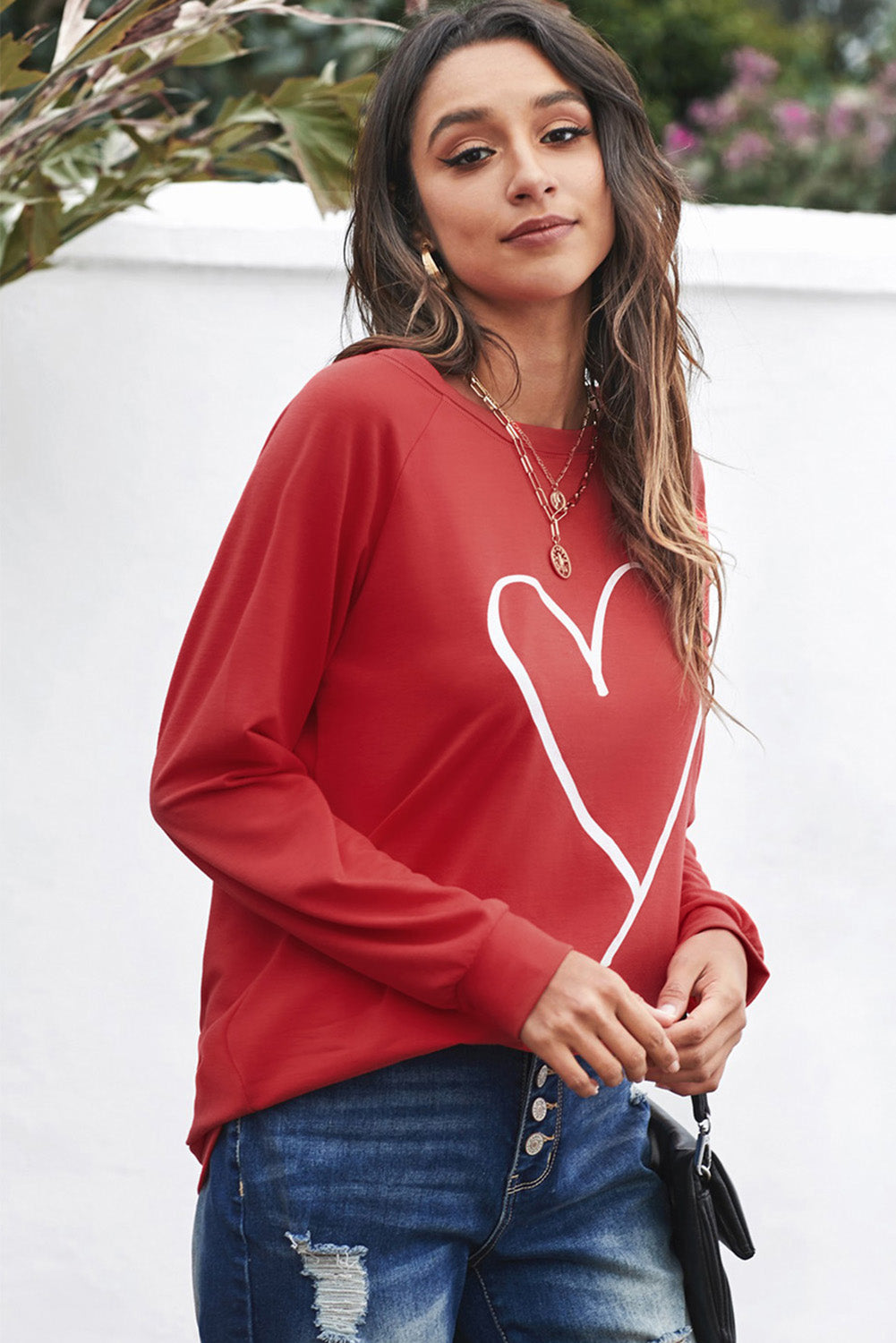 Red Simple Heart Graphic Valentine\'s Sweatshirt
