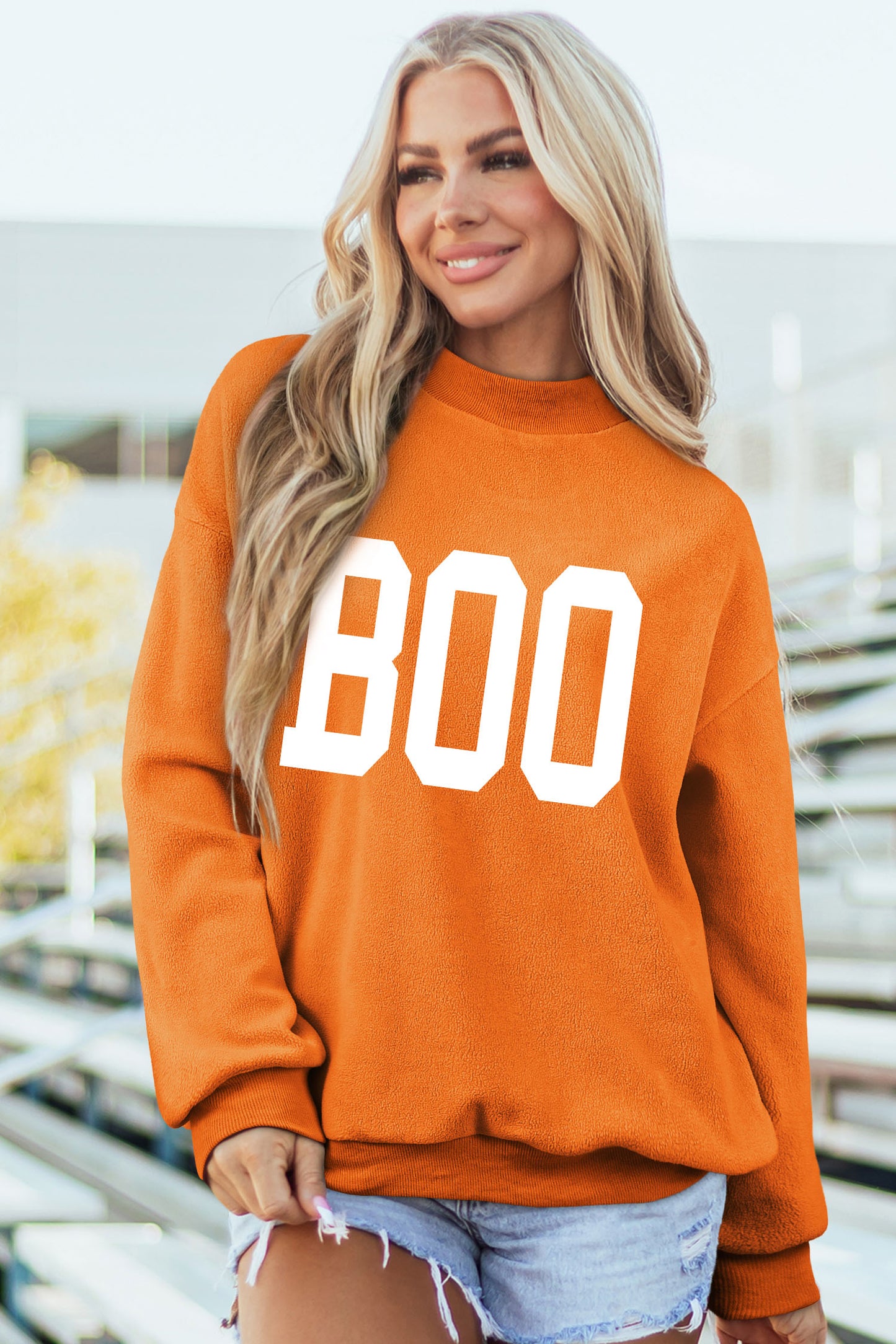 Carrot SPOOKY/ BOO Double Side Print Halloween Reversible Mock Neck Sweatshirt - Blu Pepper Boutique