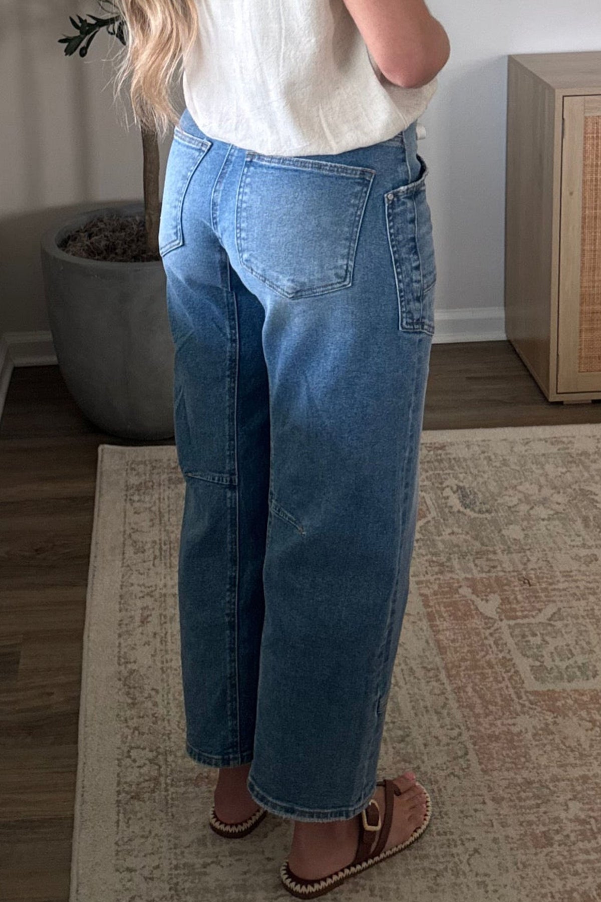 Beau Blue Solid Patchwork Grommet Tie Waist Loose Ankle-Length Jeans - Blu Pepper Boutique