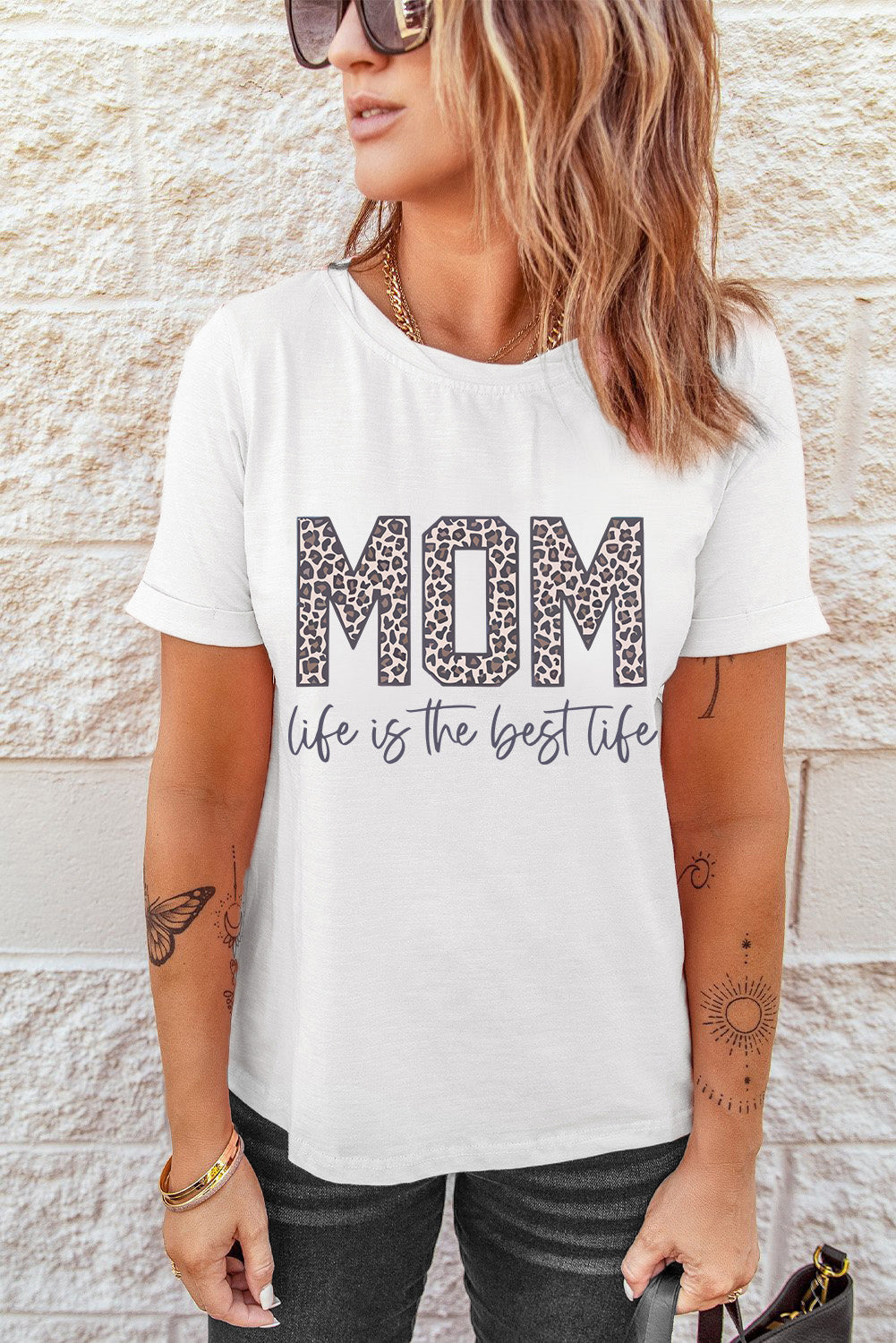 White MOM life is the best life Graphic T Shirt