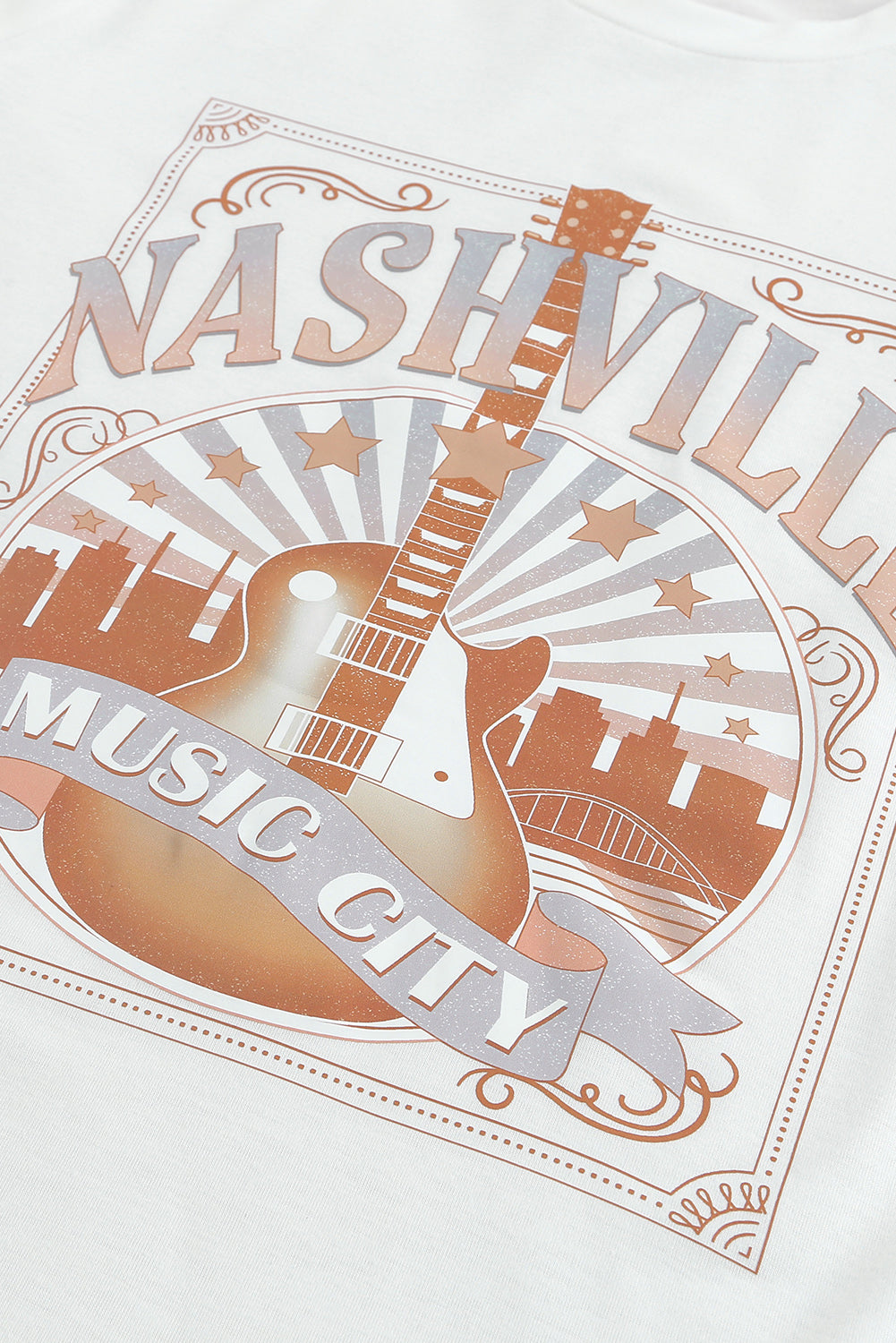 White MUSIC CITY NASHVILLE Graphic T Shirt
