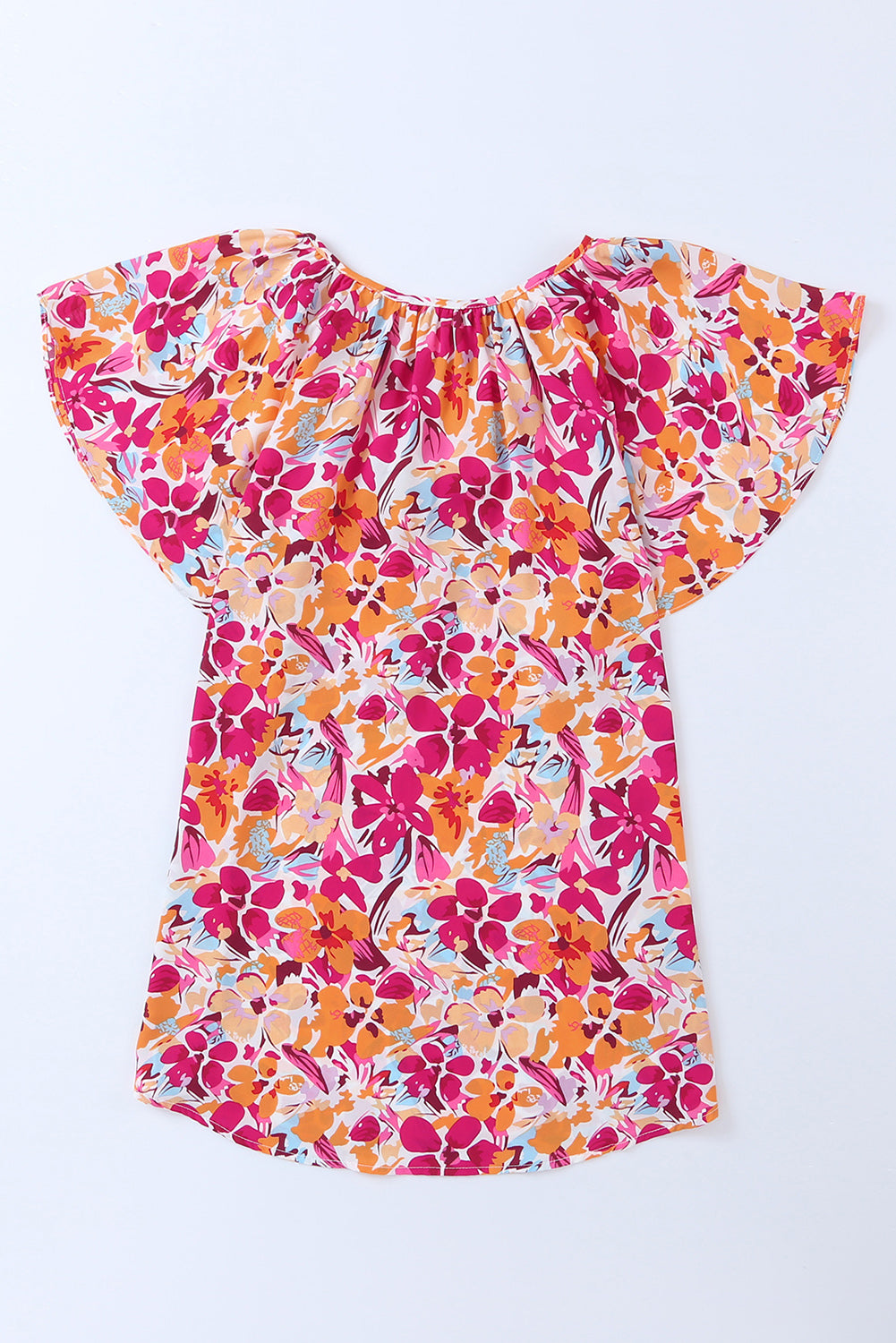Red Flutter Sleeves Floral Print Top