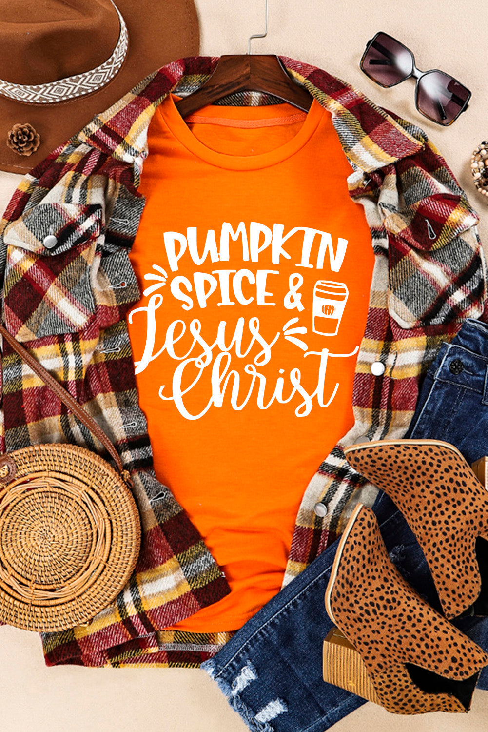Orange PUMPKIN SPICE & Jesus Christ Graphic T-shirt