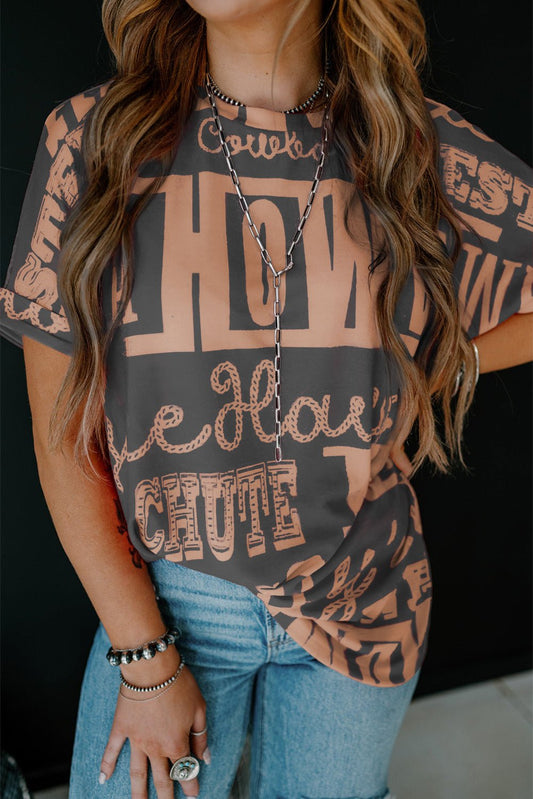 Dark Grey Howdy Cowboy Letter Printed Western Fashion Tee - Blu Pepper Boutique