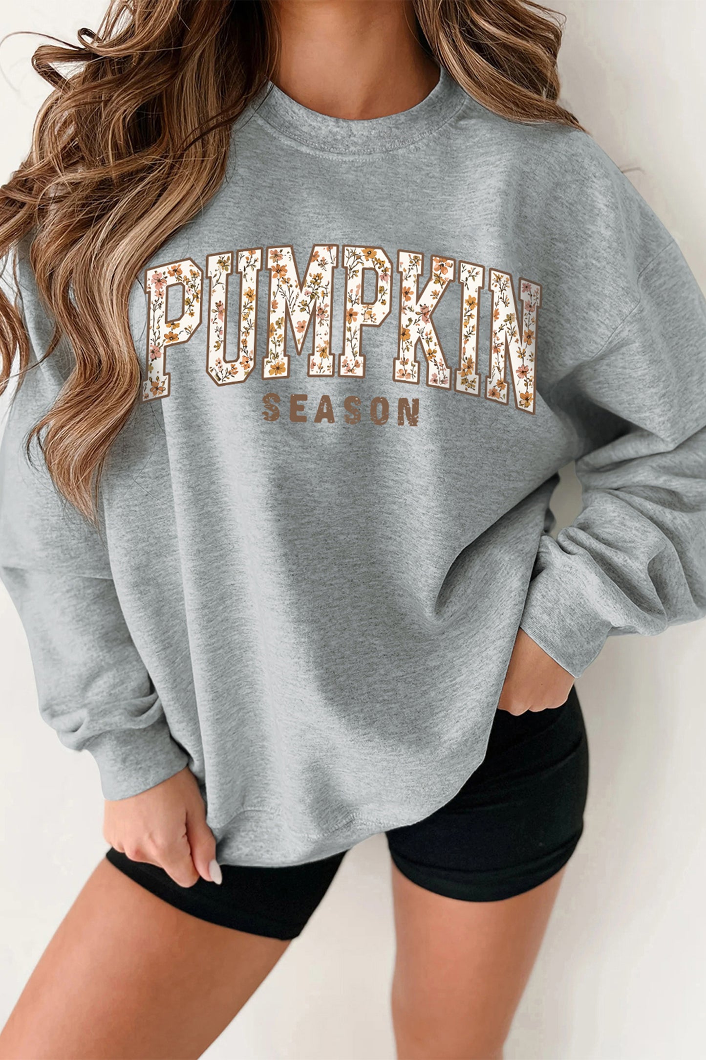 Light Grey PUMPKIN SEASON Oversized Pullover Sweatshirt - Blu Pepper Boutique