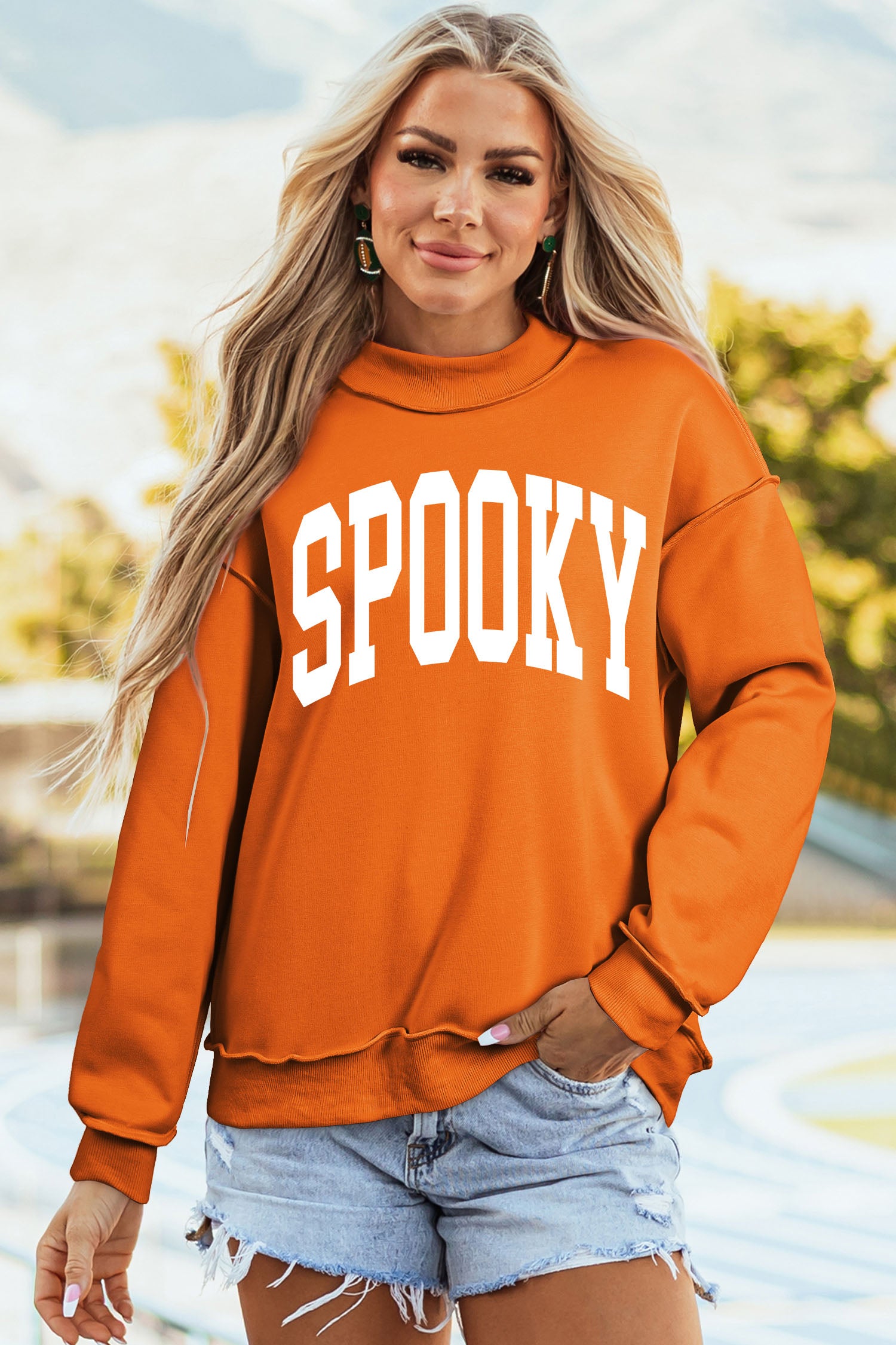 Carrot SPOOKY/ BOO Double Side Print Halloween Reversible Mock Neck Sweatshirt - Blu Pepper Boutique