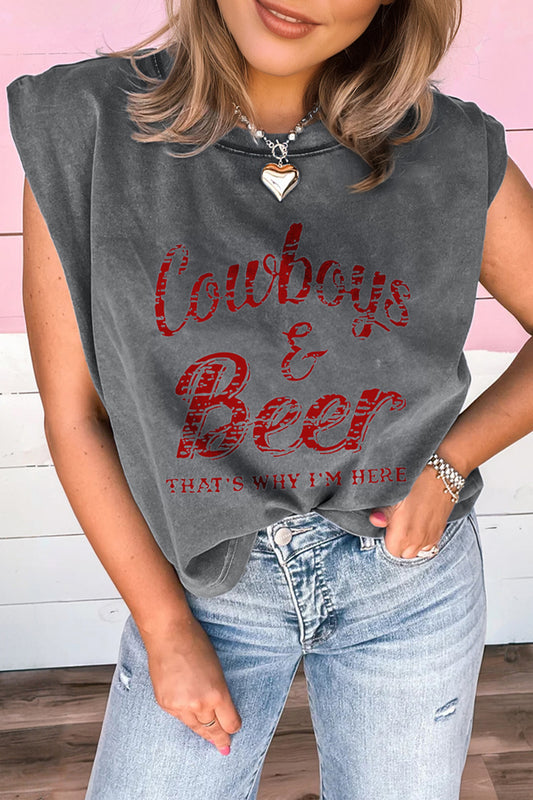 Sleet Cowboy & Beer Western Graphic Mineral Wash Tank Top - Blu Pepper Boutique