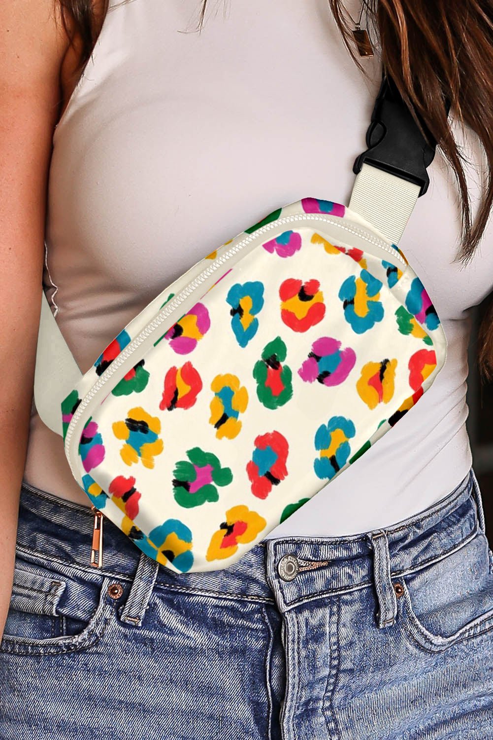 Beige Colorful Leopard Print Buckle Strap Crossbody Bag - Blu Pepper Boutique