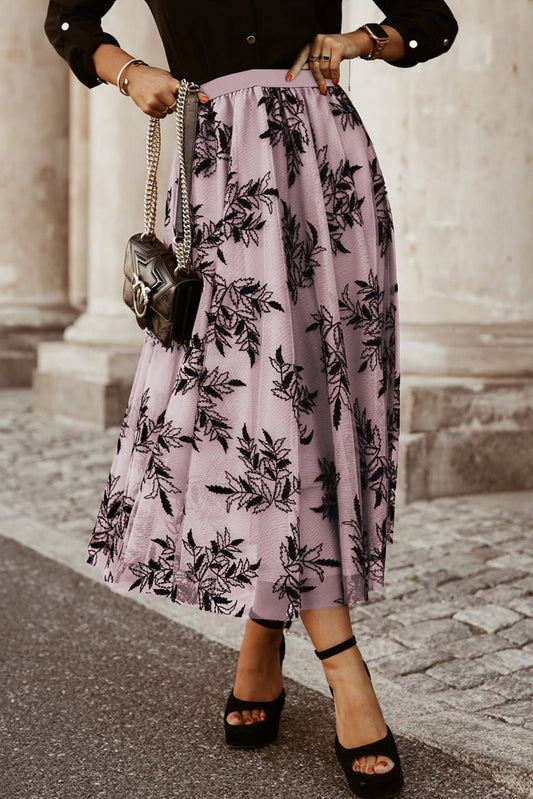 Peach Blossom Floral Leaves Embroidered High Waist Maxi Skirt - Blu Pepper Boutique