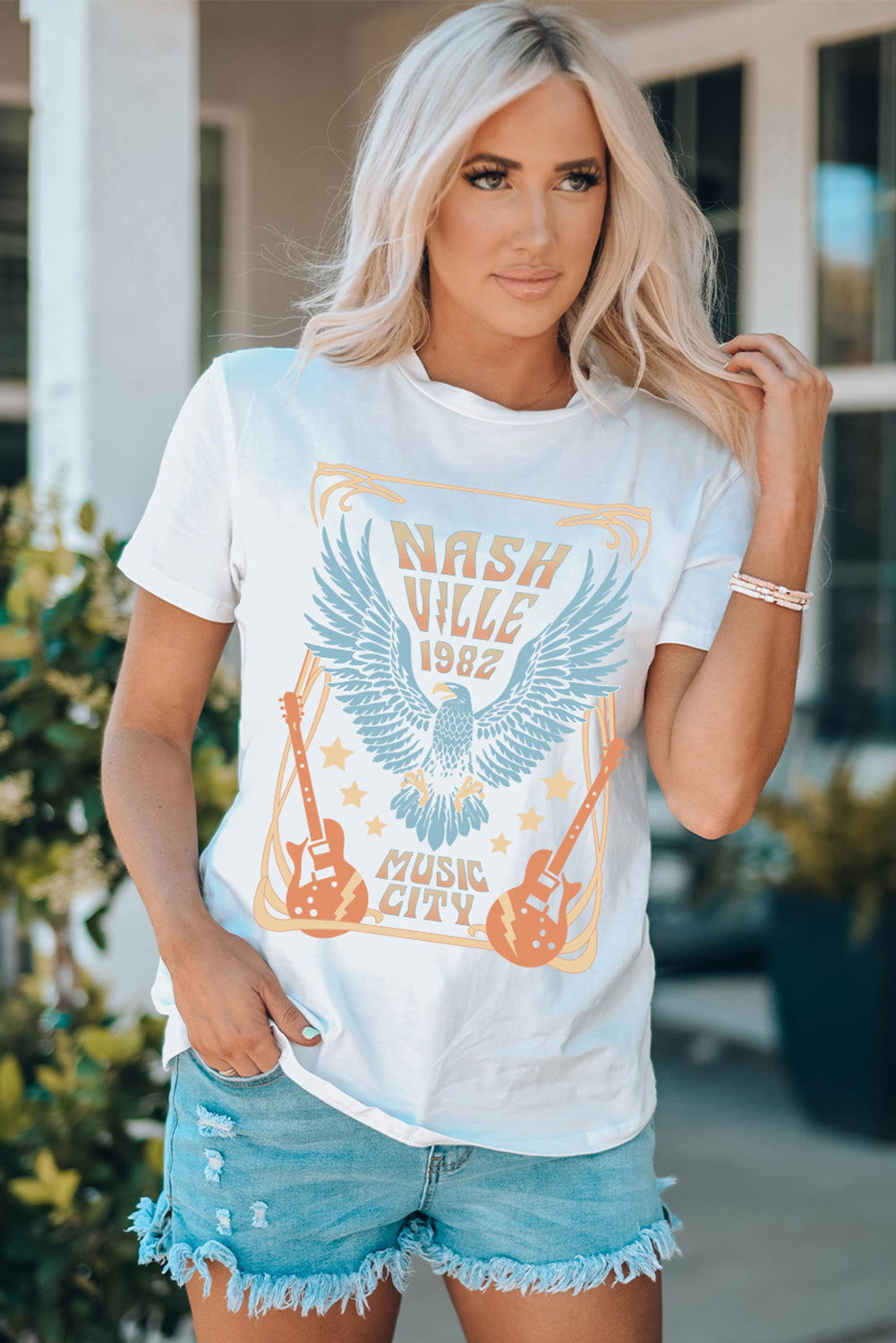 White NASHVILLE 1982 MUSIC CITY Casual T Shirt