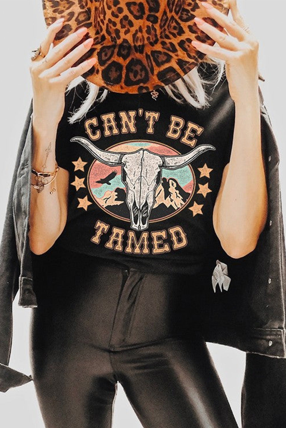 Black Western CAN'T BE TAMED Longhorn Graphic T Shirt
