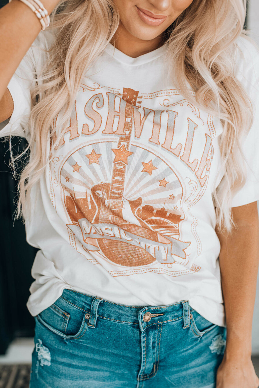 White MUSIC CITY NASHVILLE Graphic T Shirt